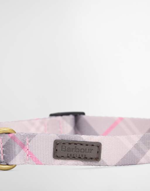 Barbour dog tartan check printed collar in pink, 3 of 4
