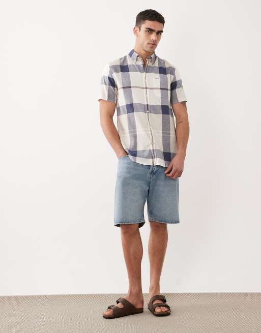 Barbour Douglas short sleeve large check tartan tailored shirt in beige, 2 of 5