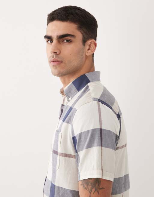 Barbour Douglas short sleeve large check tartan tailored shirt in beige, 4 of 5