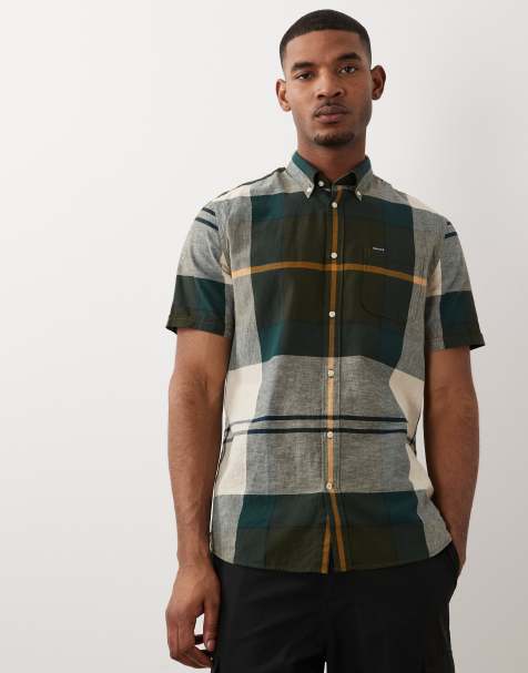 Barbour Douglas short sleeve large check tartan tailored shirt in green - view 1