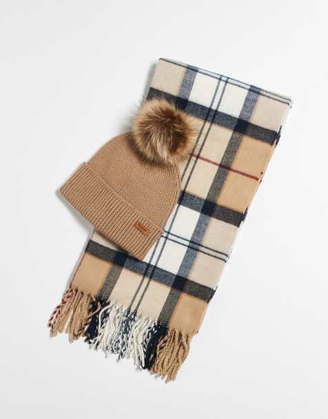 Barbour Dover beanie & hailes scarf gift set in hessian tartan - view 1