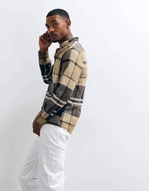 Barbour Dunoon long sleeve tailored tartan check shirt in beige, 3 of 5