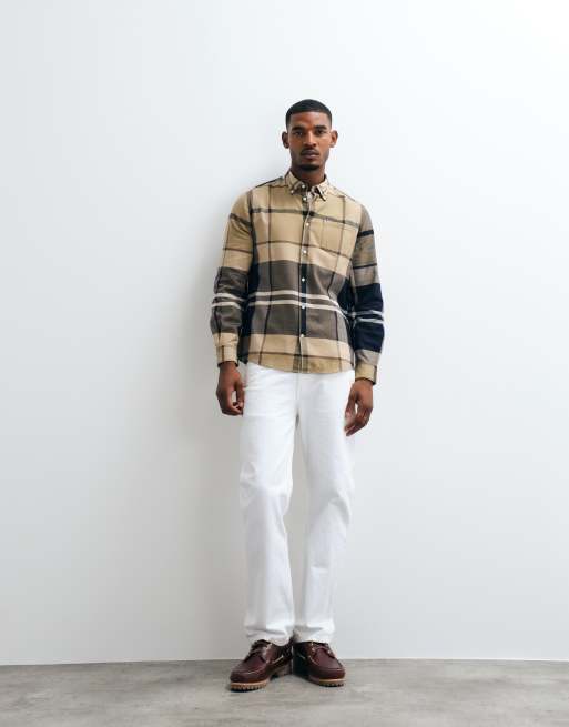 Barbour Dunoon long sleeve tailored tartan check shirt in beige, 4 of 5