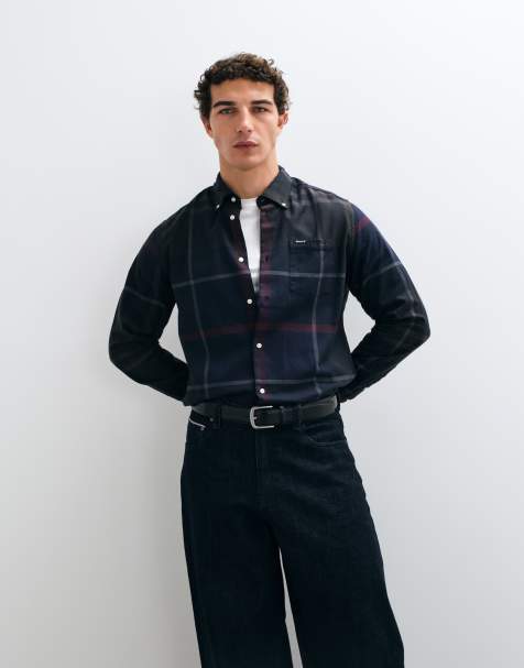 Barbour Dunoon long sleeve tailored tartan check shirt in navy/green - view 1