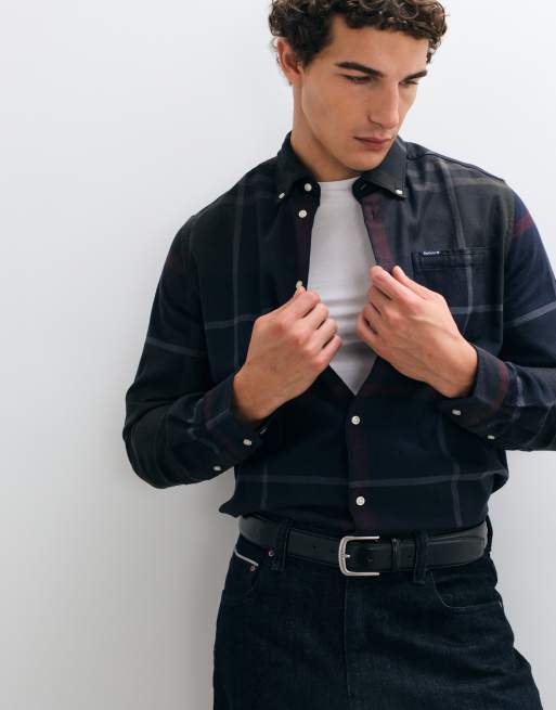 Barbour Dunoon long sleeve tailored tartan check shirt in navy/green, 2 of 5