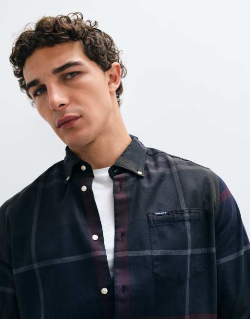 Barbour Dunoon long sleeve tailored tartan check shirt in navy/green, 4 of 5