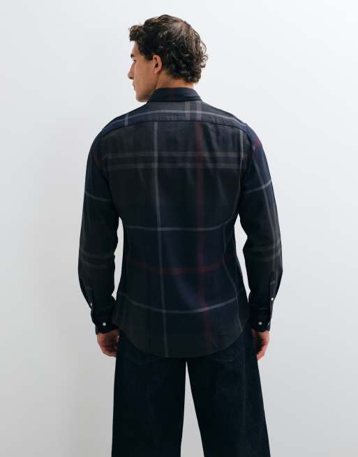 Barbour Dunoon long sleeve tailored tartan check shirt in navy/green, 5 of 5