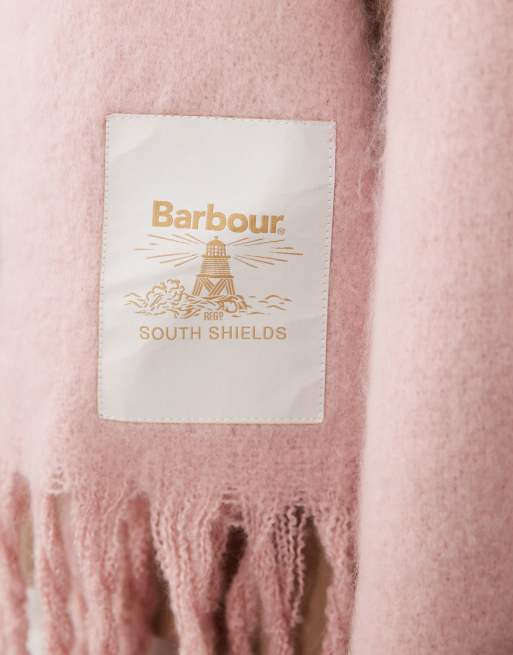 Barbour Ellison chunky knit logo scarf in light pink, 2 of 3