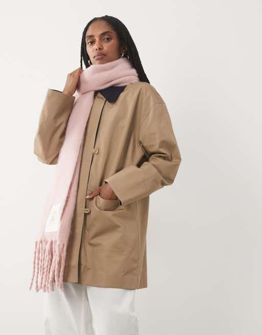 Barbour Ellison chunky knit logo scarf in light pink, 3 of 3
