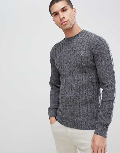 Barbour essential cable crew neck jumper in grey | ASOS