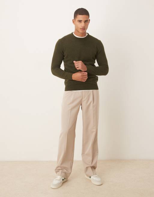 Barbour Essential lambswool crew neck sweater in seaweed - MGREEN, 2 of 5