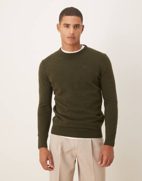 Barbour Essential lambswool crew neck sweater in seaweed - MGREEN