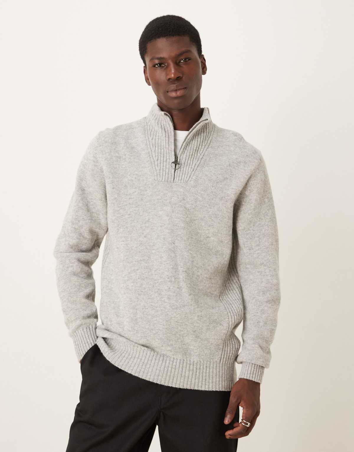 Barbour Essential lambswool half zip knitted jumper in light grey marl - GREY