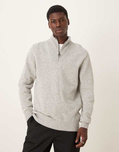 Barbour Essential lambswool half zip knitted jumper in light grey marl - GREY