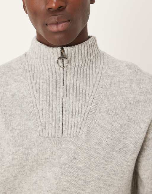 Barbour Essential lambswool half zip knitted jumper in light grey marl, 5 of 5