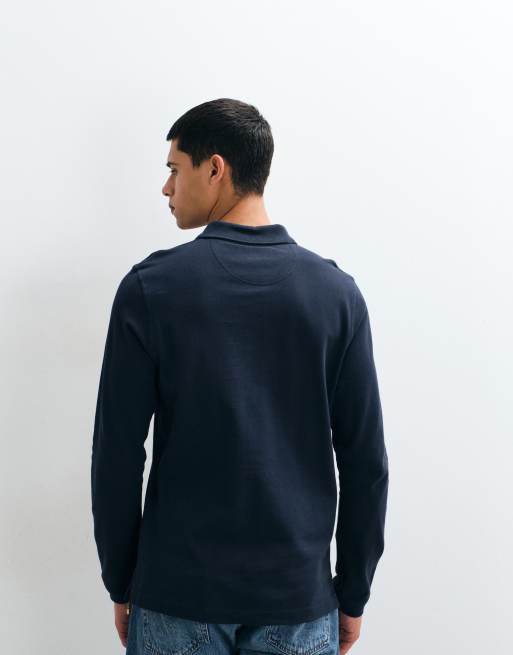 Barbour Essential long sleeve pique logo polo shirt in navy, 4 of 5