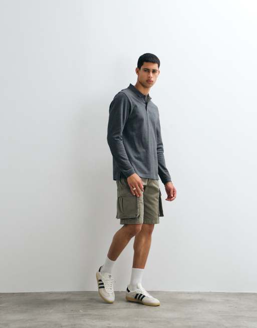 Barbour Essential long sleeve tartan pique polo shirt in navy marl, 4 of 5