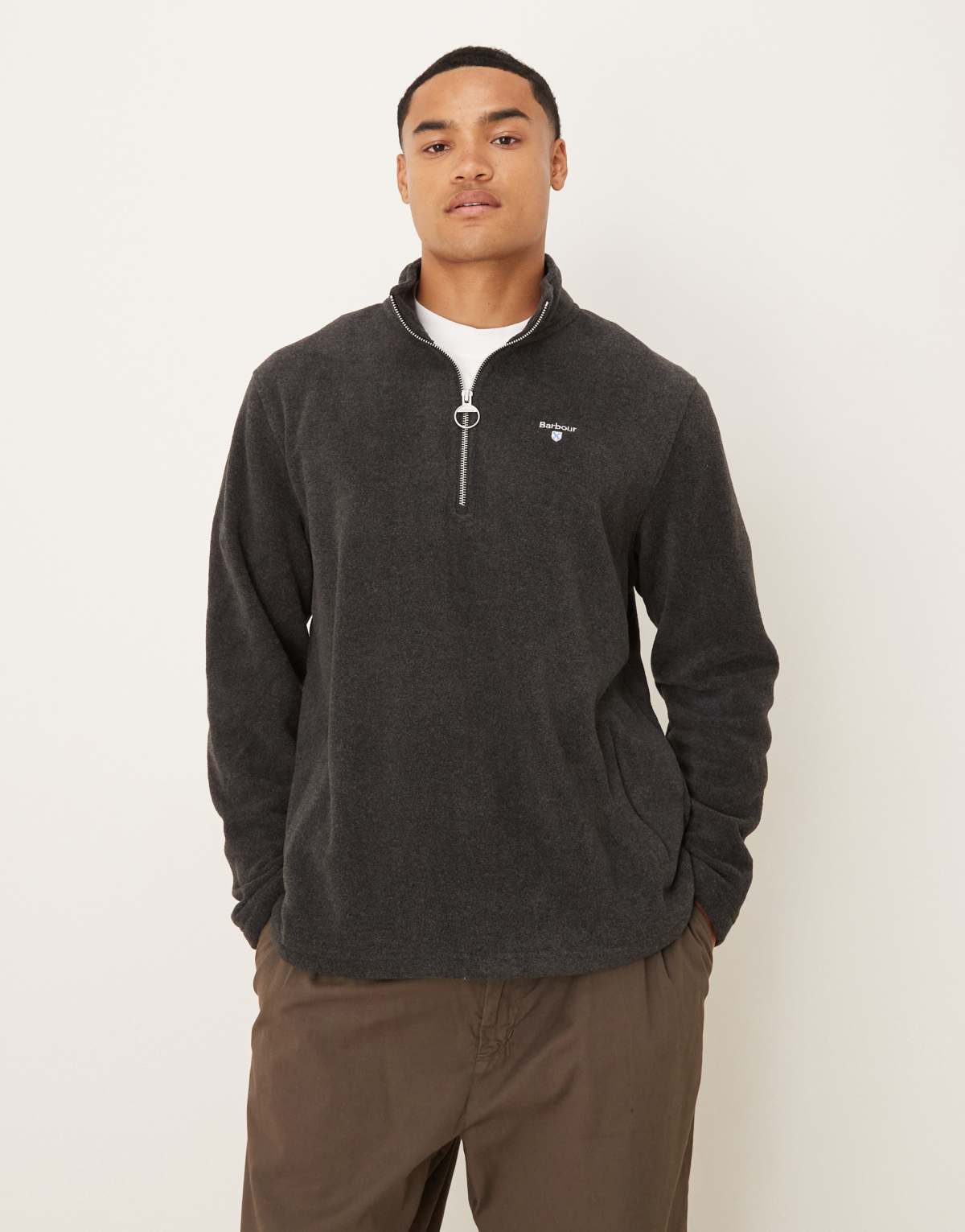 Barbour Essentials half zip fleece in charcoal marl - CHARCOAL