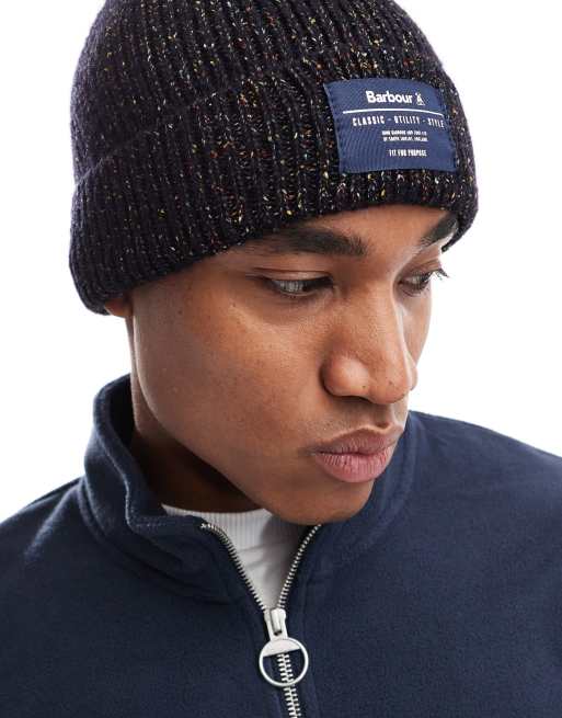 Barbour Eston beanie hat in navy speckle ASOS
