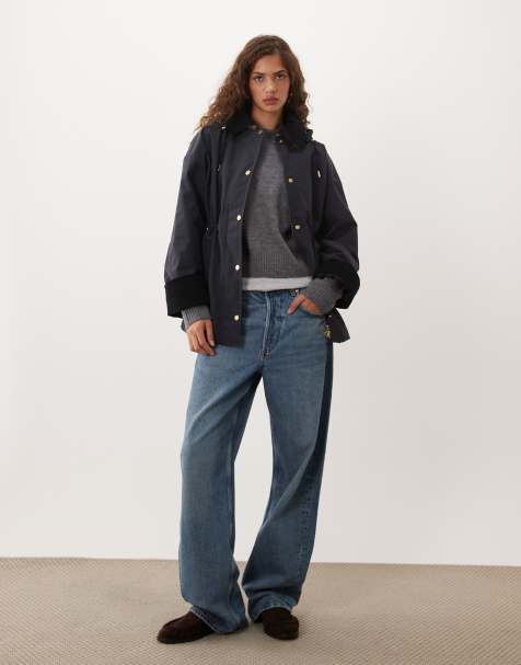 Barbour Evelyn showerproof hooded cinched jacket in dark navy - view 1