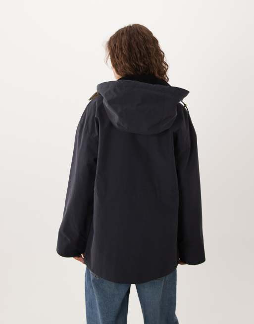 Barbour Evelyn showerproof hooded cinched jacket in dark navy, 4 of 4