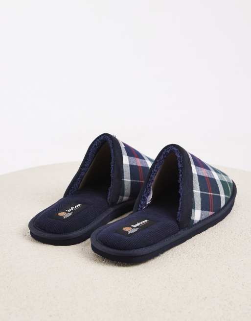 Barbour Everitt festive tartan mule slippers green, 2 of 4