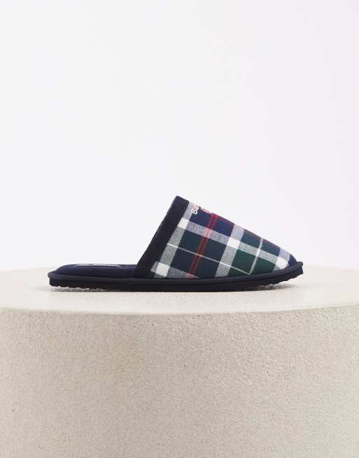 Barbour Everitt festive tartan mule slippers green, 3 of 4