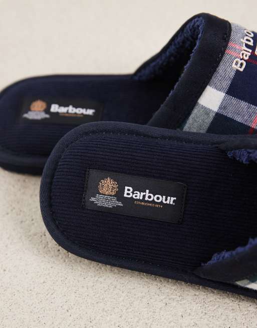 Barbour Everitt festive tartan mule slippers green, 4 of 4