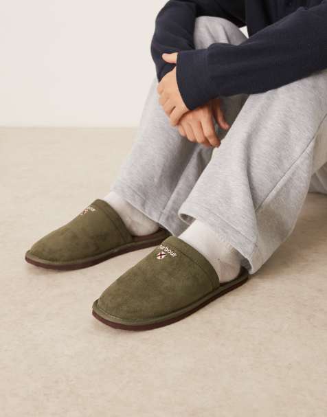 Barbour Everitt mule slipper in olive green - MGREEN - view 1