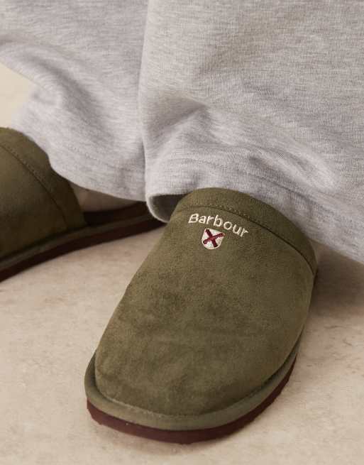 Barbour Everitt mule slippers in olive green, 3 of 4