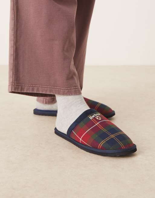 Barbour Everitt tartan mule slippers in winterberry tartan 