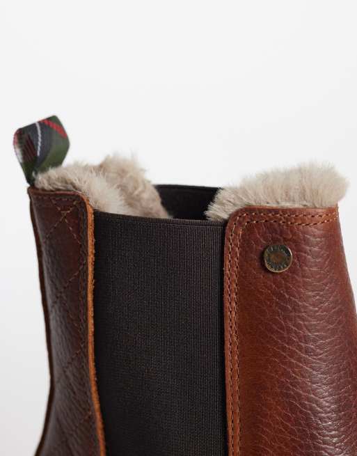 Barbour Evie faux fur chelsea boot in brown, 3 of 4