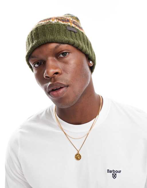 Barbour fair isle bobble beanie in green