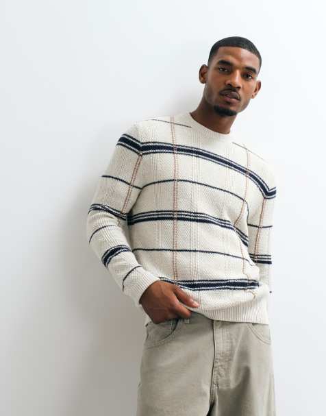Barbour Fasey tartan check cable knit jumper in white - view 1