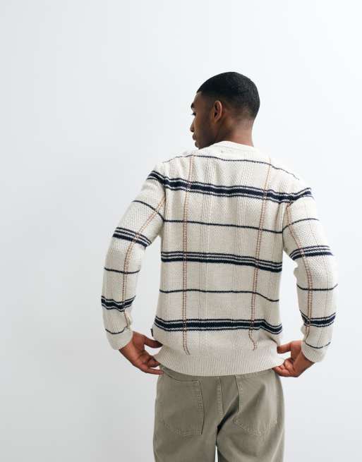 Barbour Fasey tartan check cable knit jumper in white, 4 of 5