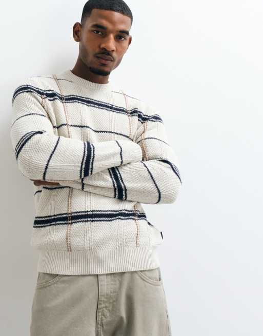 Barbour Fasey tartan check cable knit jumper in white, 5 of 5