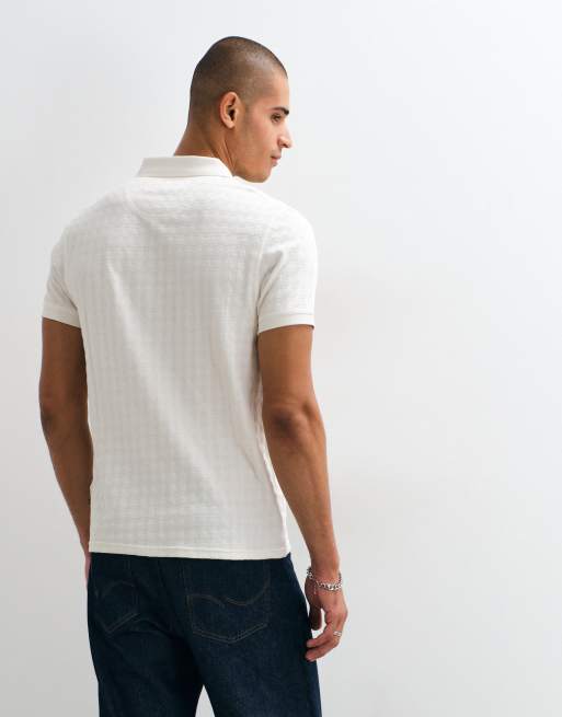 Barbour Faversham short sleeve tailored logo textured polo shirt in white, 3 of 5