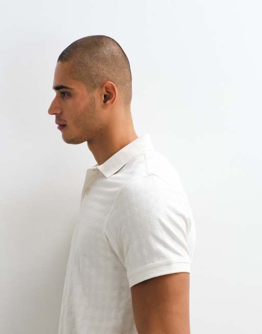 Barbour Faversham short sleeve tailored logo textured polo shirt in white, 5 of 5