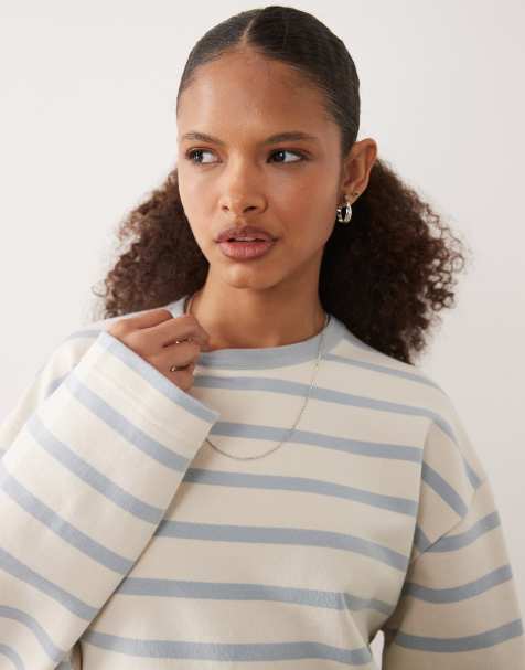 Barbour Fawley long sleeve striped sweatshirt in light blue and ecru - view 1