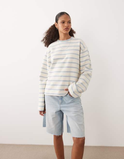 Barbour Fawley long sleeve striped sweatshirt in light blue and ecru, 3 of 4