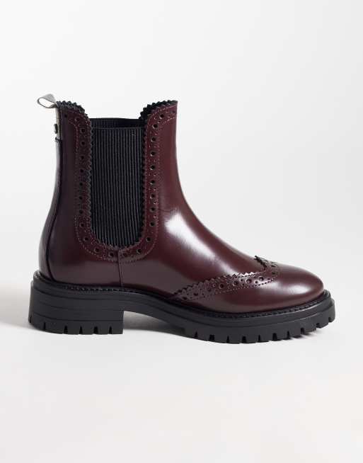Barbour Fawne leather chelsea boots in burgundy, 4 of 4