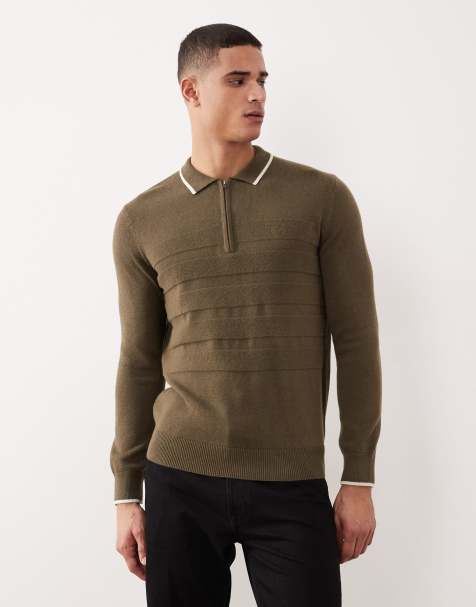 Barbour fenhill knitted polo in mid olive - view 1