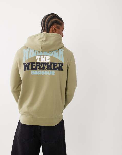 Barbour Fields graphic logo hoodie with back print in khaki - view 1