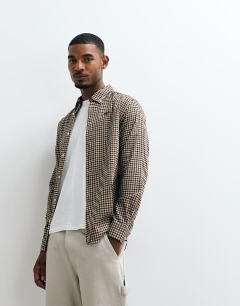 Barbour Finkle long sleeve tailored gingham check shirt in sand - view 1