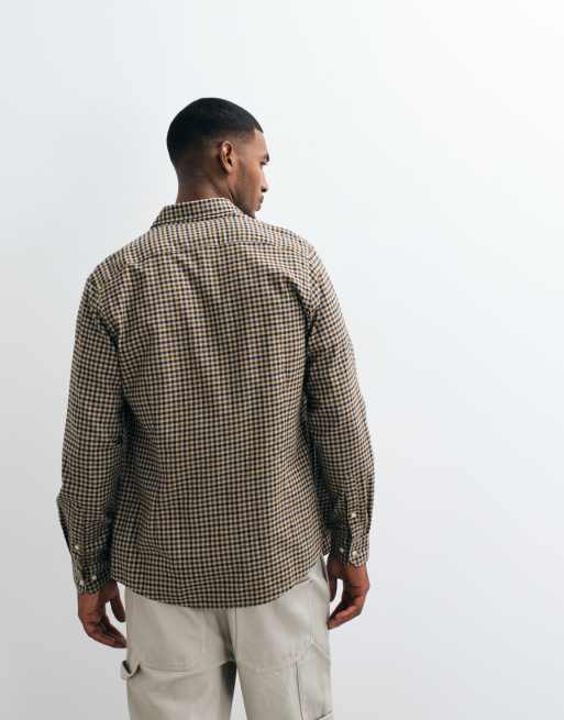 Barbour Finkle long sleeve tailored gingham check shirt in sand, 4 of 5