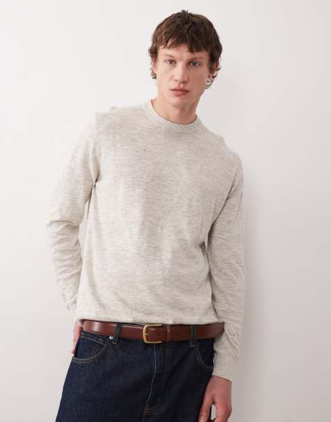 Barbour Flaxby linen blend crew neck knit jumper in beige - view 1