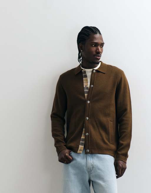 Barbour Florcombe knitted button through cardigan in brown, 5 of 5