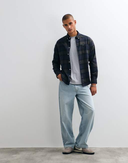 Barbour Fortrose long sleeve tailored tartan check shirt in navy/green, 2 of 5
