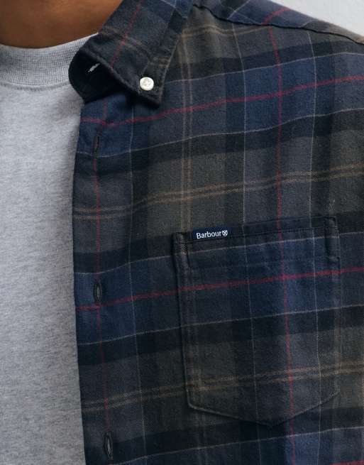 Barbour Fortrose long sleeve tailored tartan check shirt in navy/green, 3 of 5