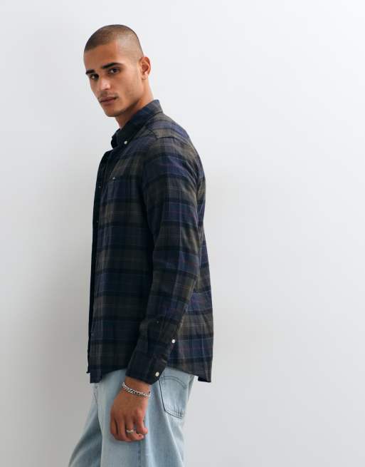 Barbour Fortrose long sleeve tailored tartan check shirt in navy/green, 5 of 5